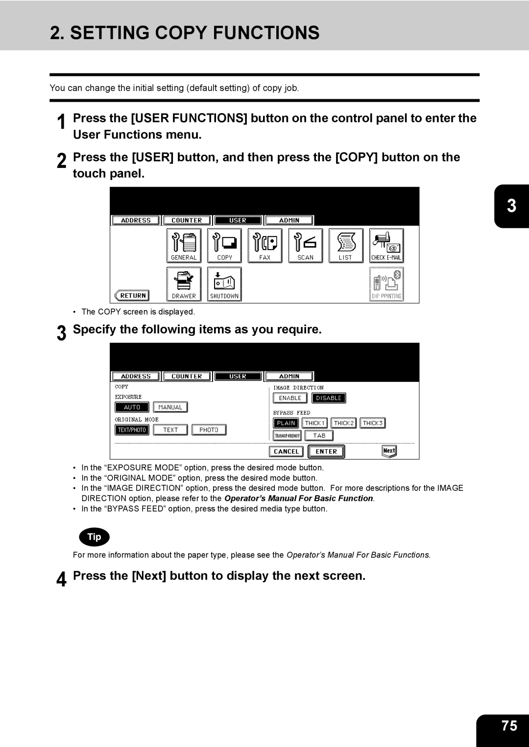 Toshiba 723, 520, 600, 603 manual Setting Copy Functions, Specify the following items as you require 