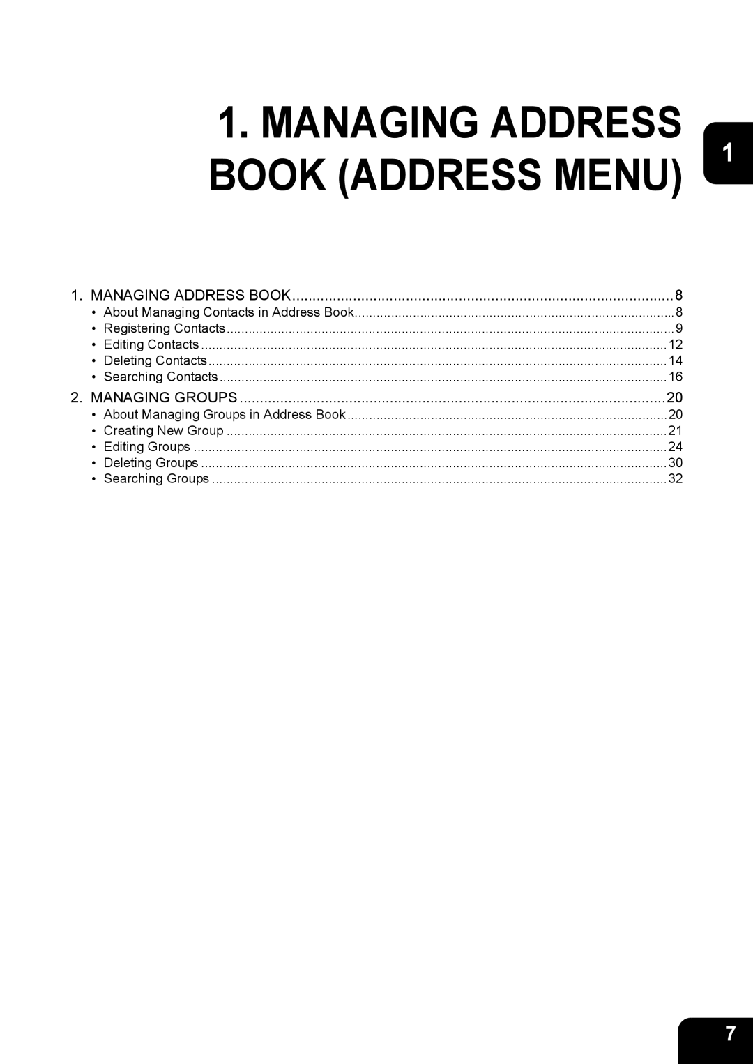 Toshiba 723, 520, 600, 603 manual Managing Address 