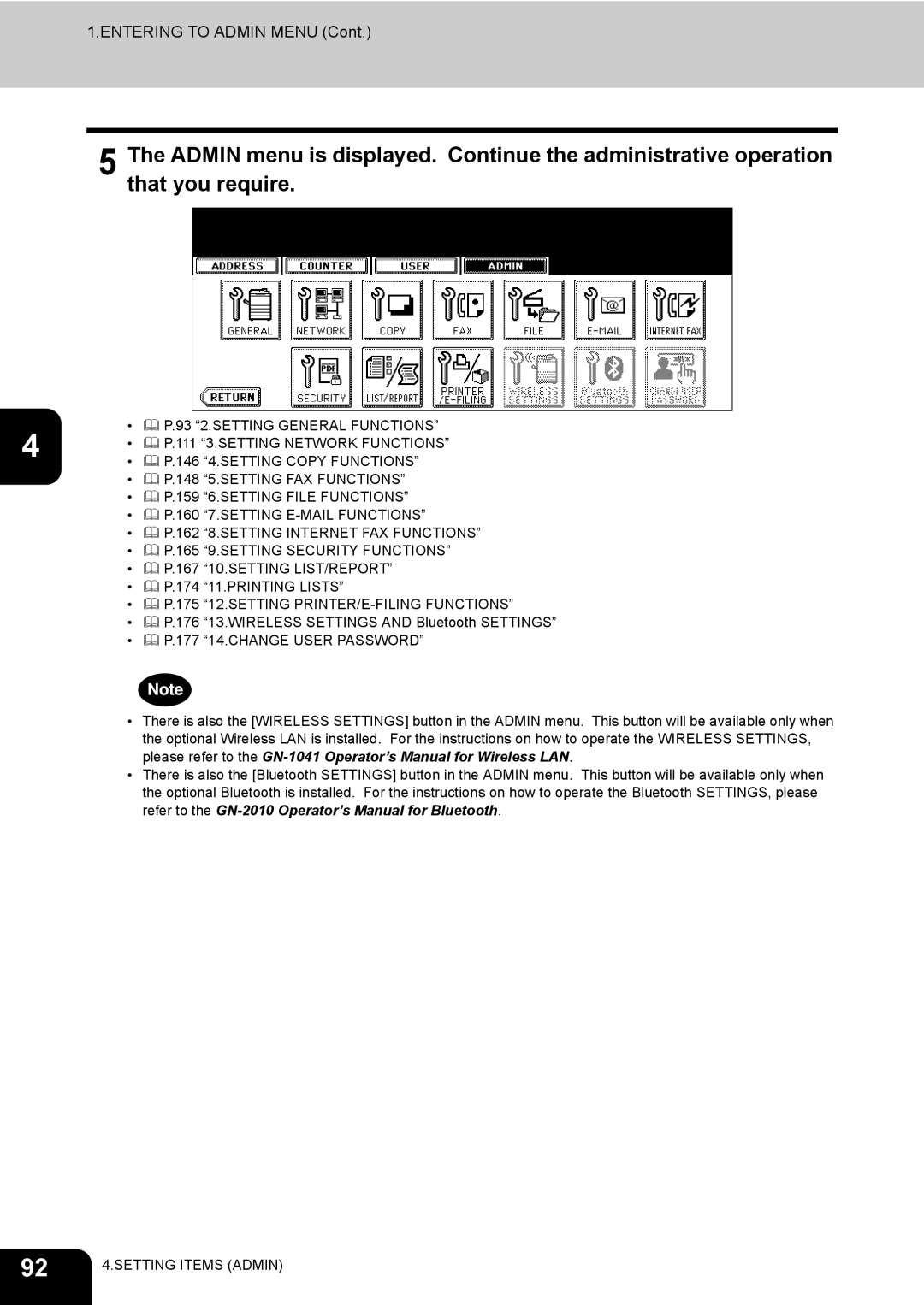 Toshiba 600, 520, 723, 603 manual Entering to Admin Menu 