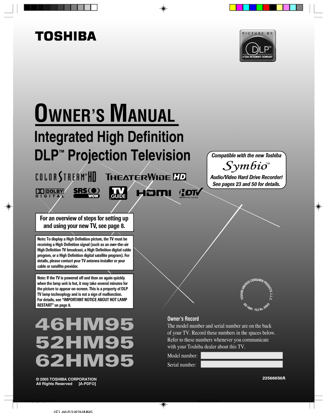 Toshiba owner manual 46HM95 52HM95 62HM95 