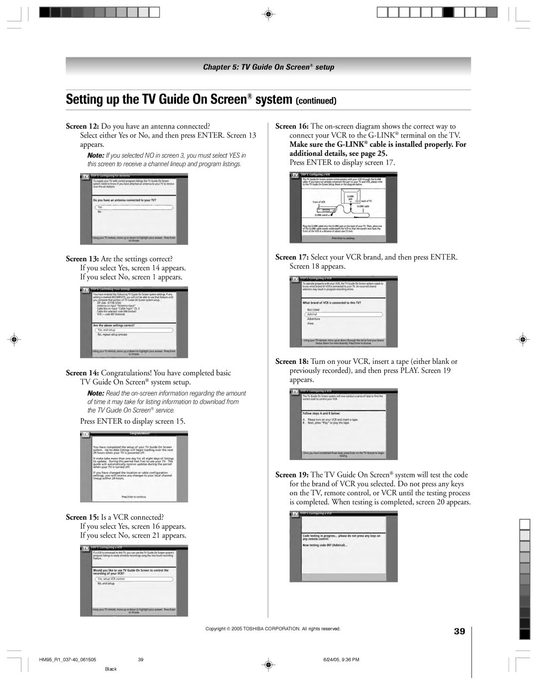 Toshiba 62HM95, 52HM95 owner manual Setting up the TV Guide On Screen system 