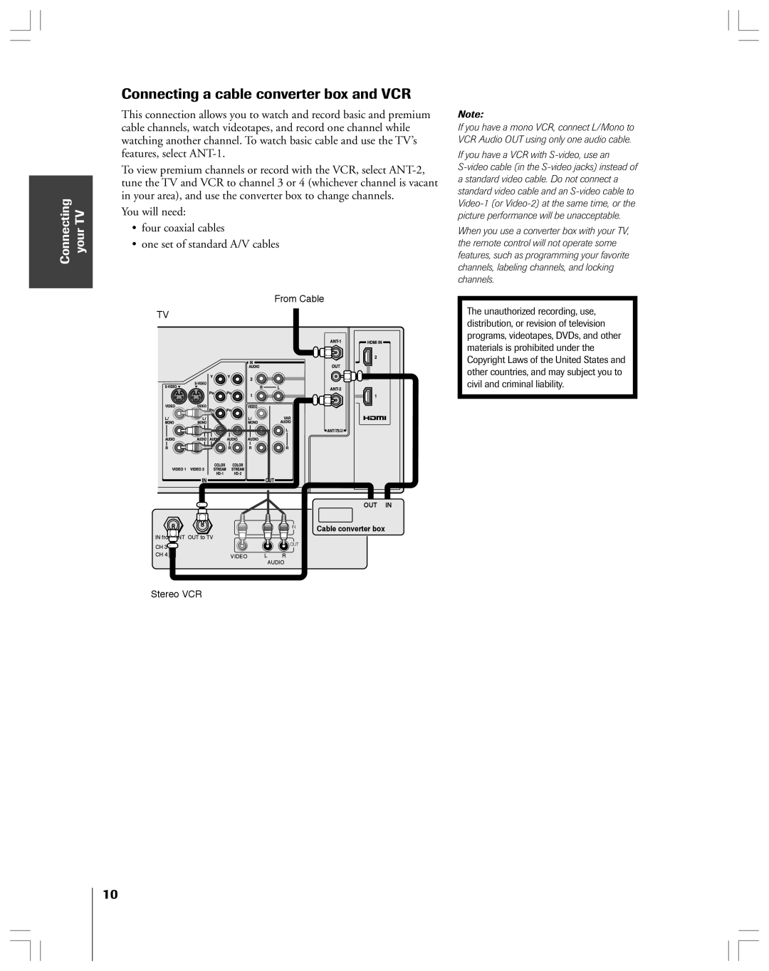 Toshiba 52HMX84, 62HMX84 owner manual Connecting a cable converter box and VCR 