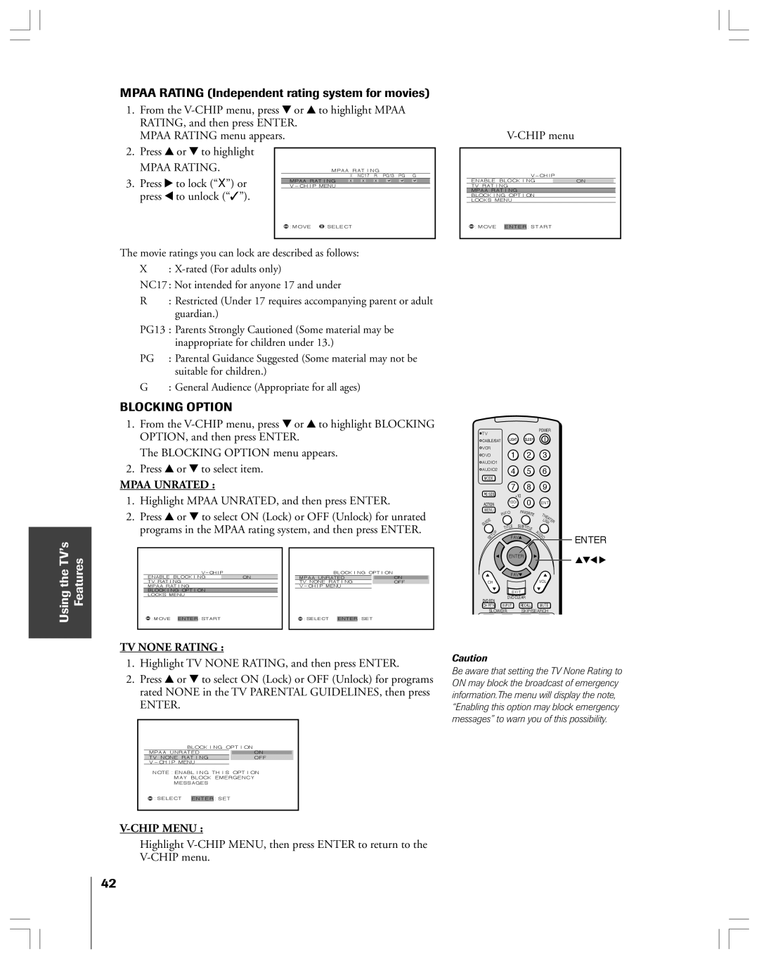 Toshiba 52HMX84, 62HMX84 owner manual Mpaa Rating Independent rating system for movies 