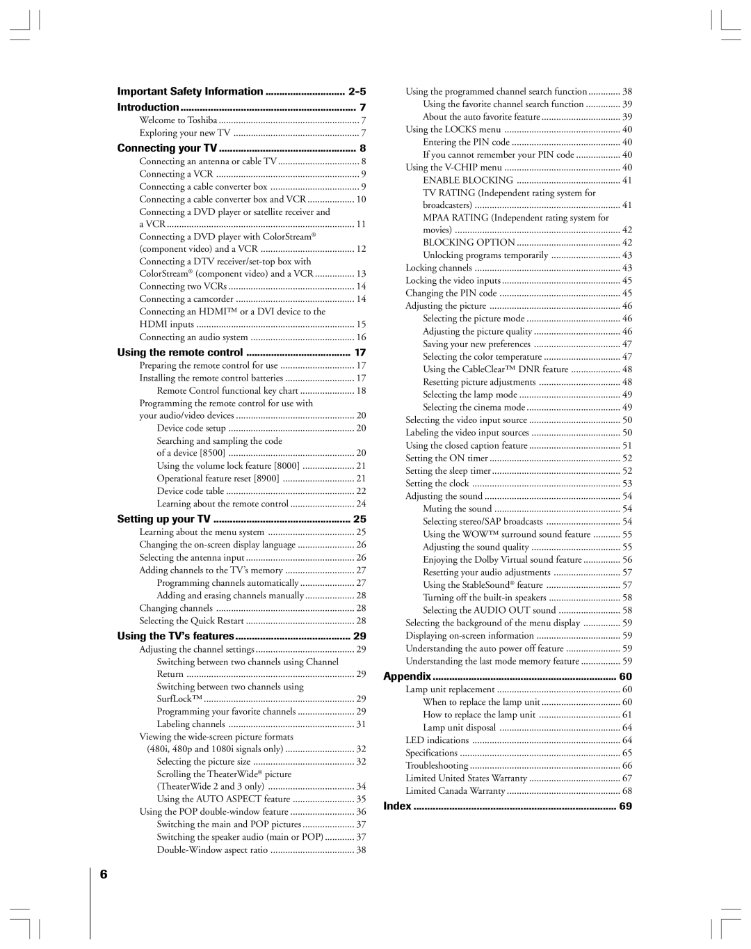 Toshiba 52HMX84, 62HMX84 owner manual Important Safety Information Introduction 