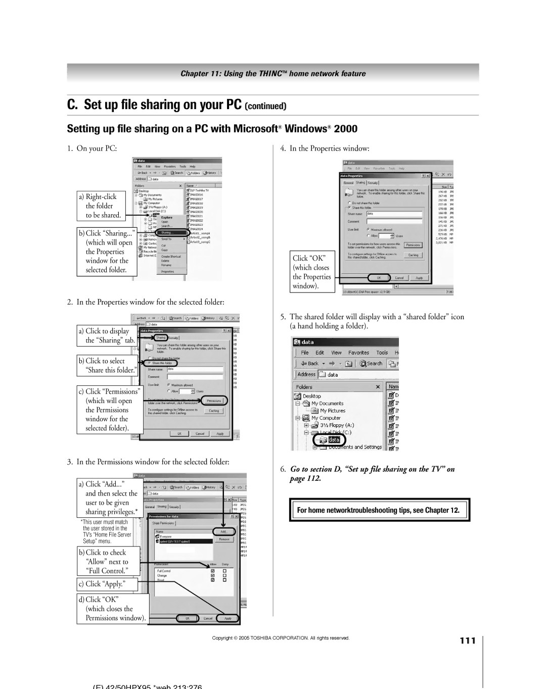 Toshiba 62HMX95, 52HMX95 owner manual 111, Hand holding a folder 