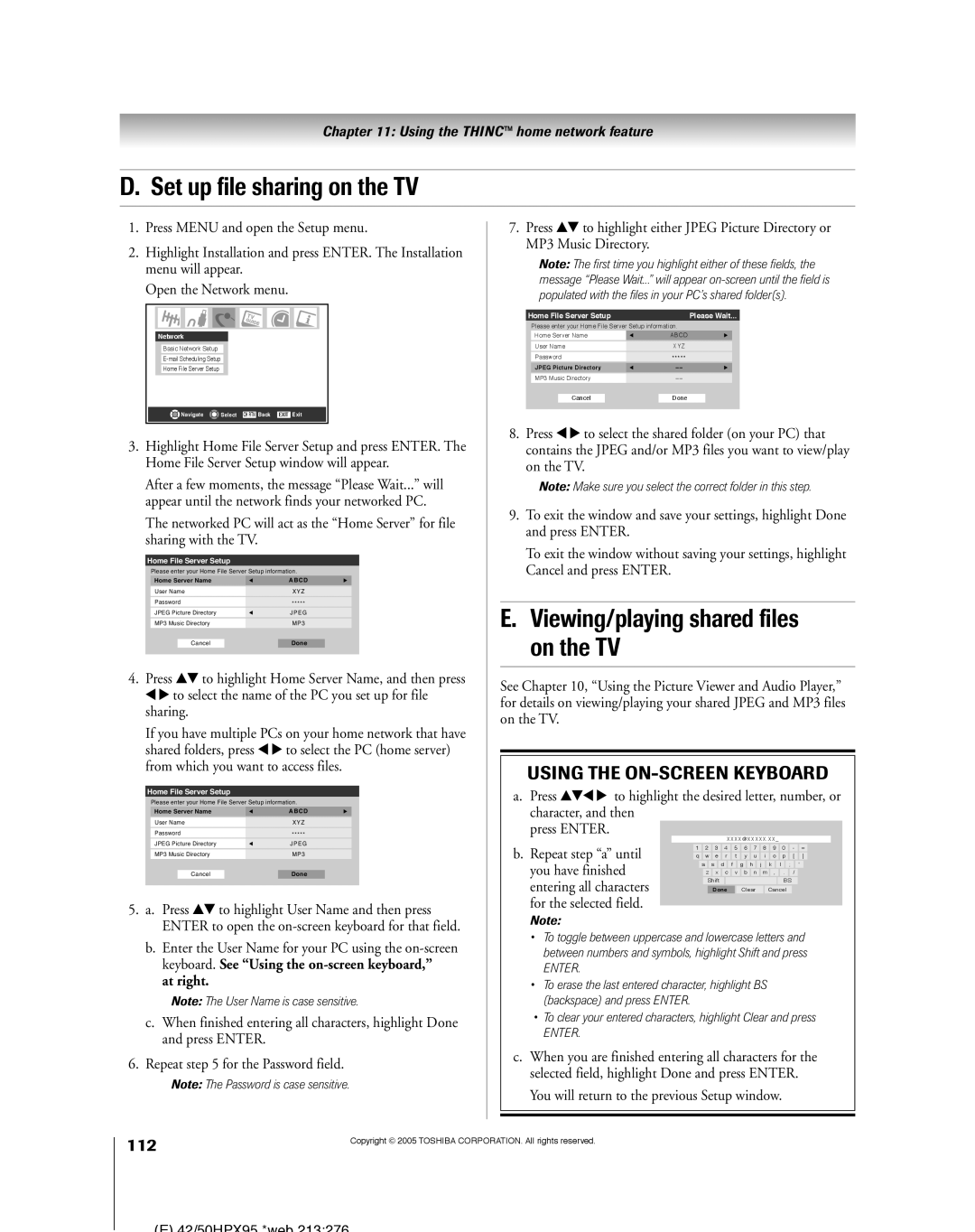 Toshiba 52HMX95, 62HMX95 owner manual Set up file sharing on the TV, Viewing/playing shared files on the TV, 112, At right 