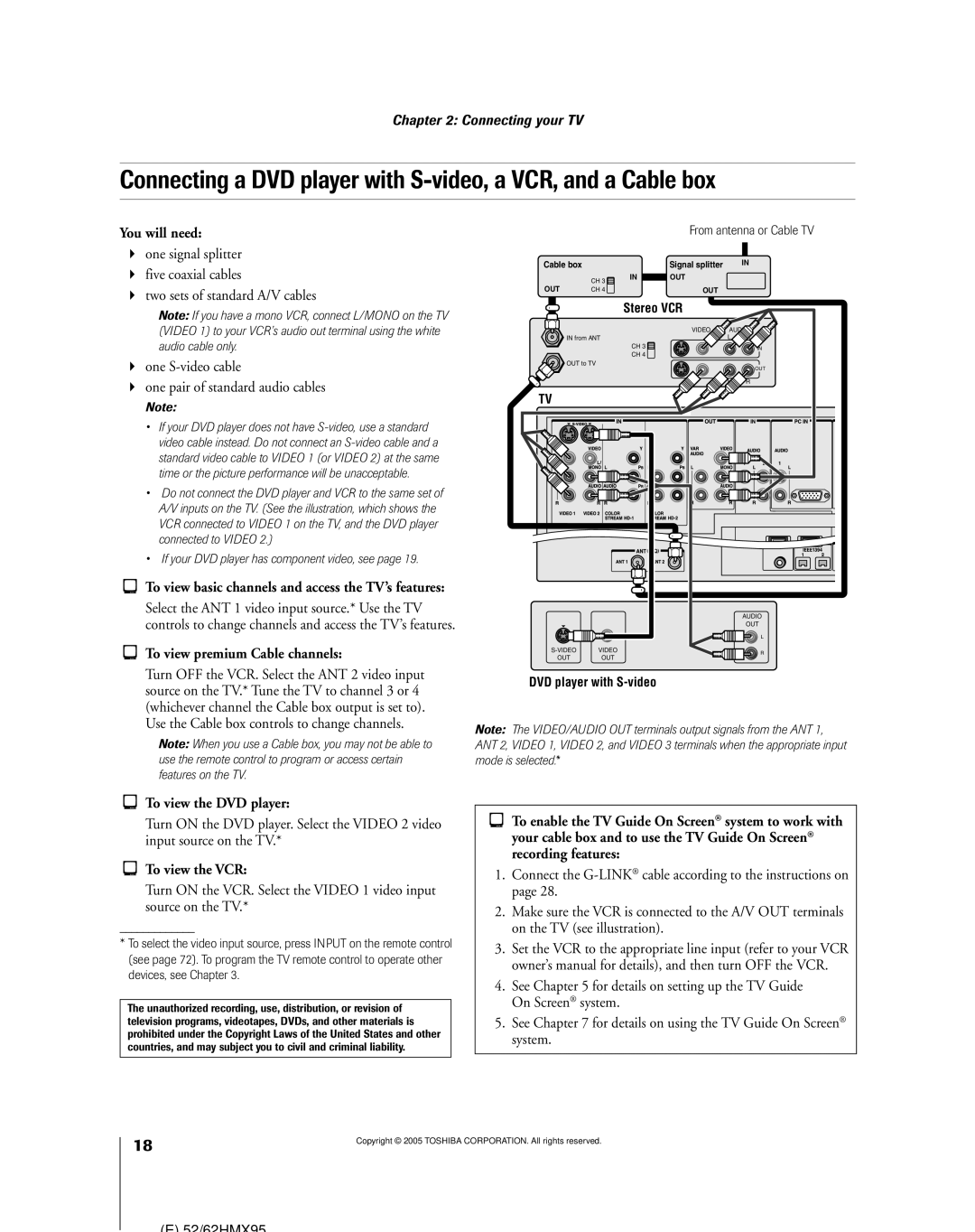 Toshiba 52HMX95, 62HMX95 owner manual To view premium Cable channels, To view the DVD player 