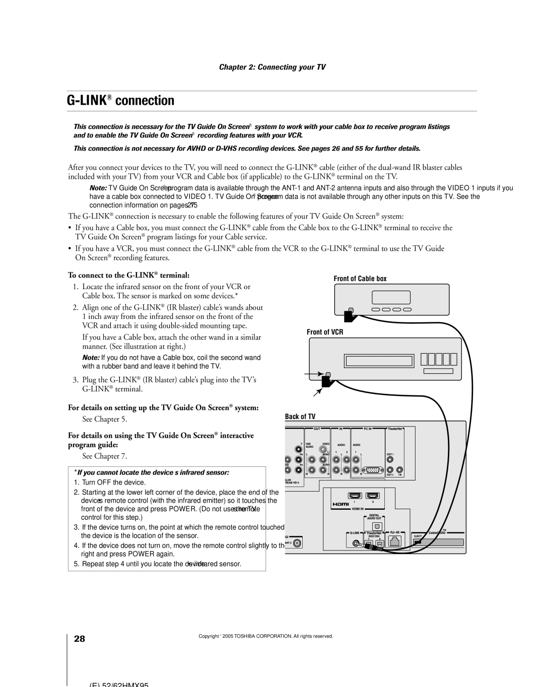 Toshiba 52HMX95, 62HMX95 owner manual LINK¨connection, To connect to the G-LINK terminal, See Chapter 