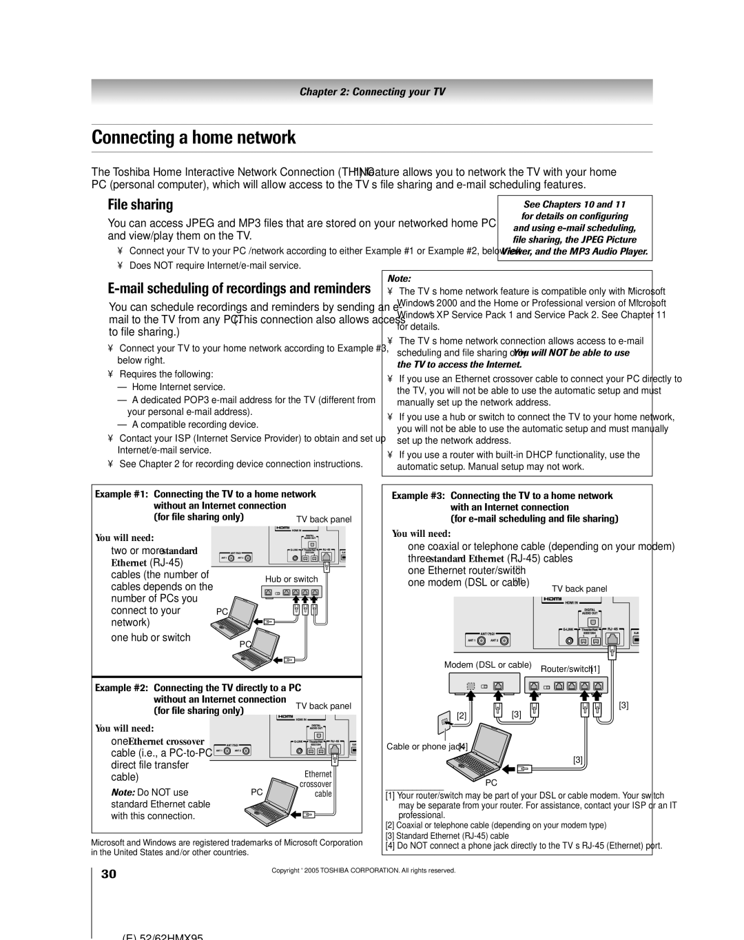 Toshiba 52HMX95, 62HMX95 owner manual Connecting a home network, Does not require Internet/e-mail service 