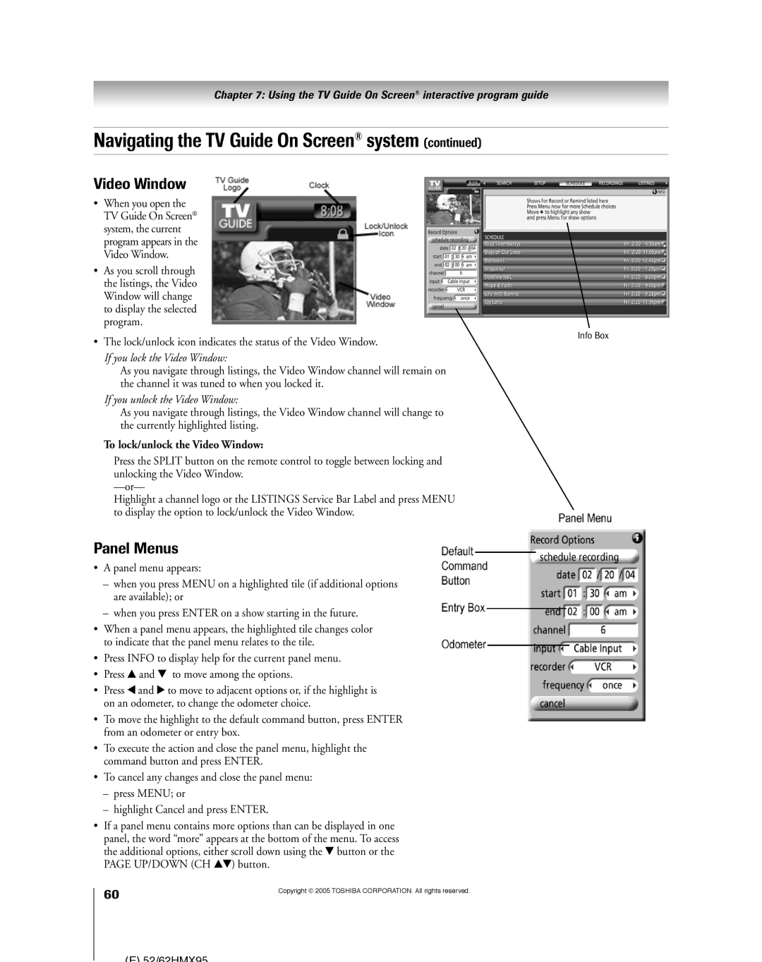 Toshiba 52HMX95, 62HMX95 Lock/unlock icon indicates the status of the Video Window, To lock/unlock the Video Window 