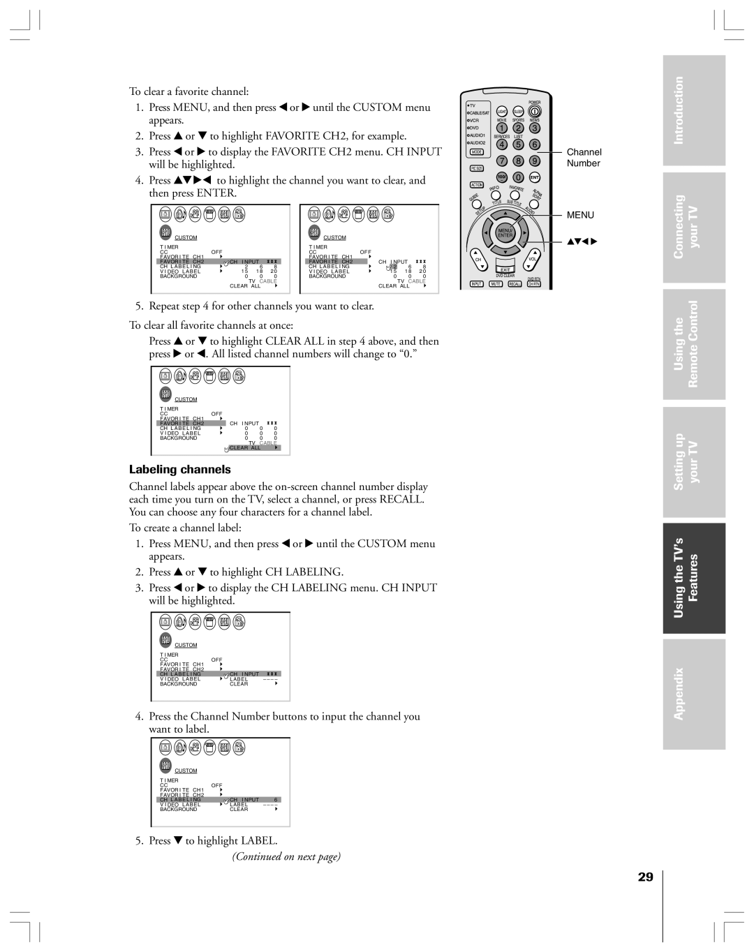 Toshiba 53AX62 owner manual Connecting yourTV, Labeling channels, Press z to highlight Label 