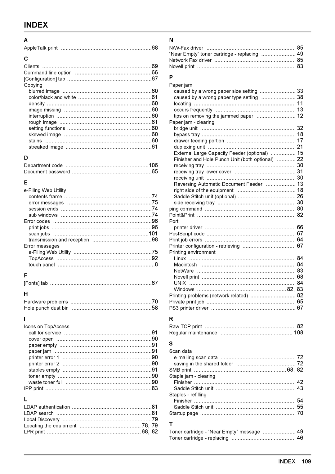 Toshiba 5520c manual Index 