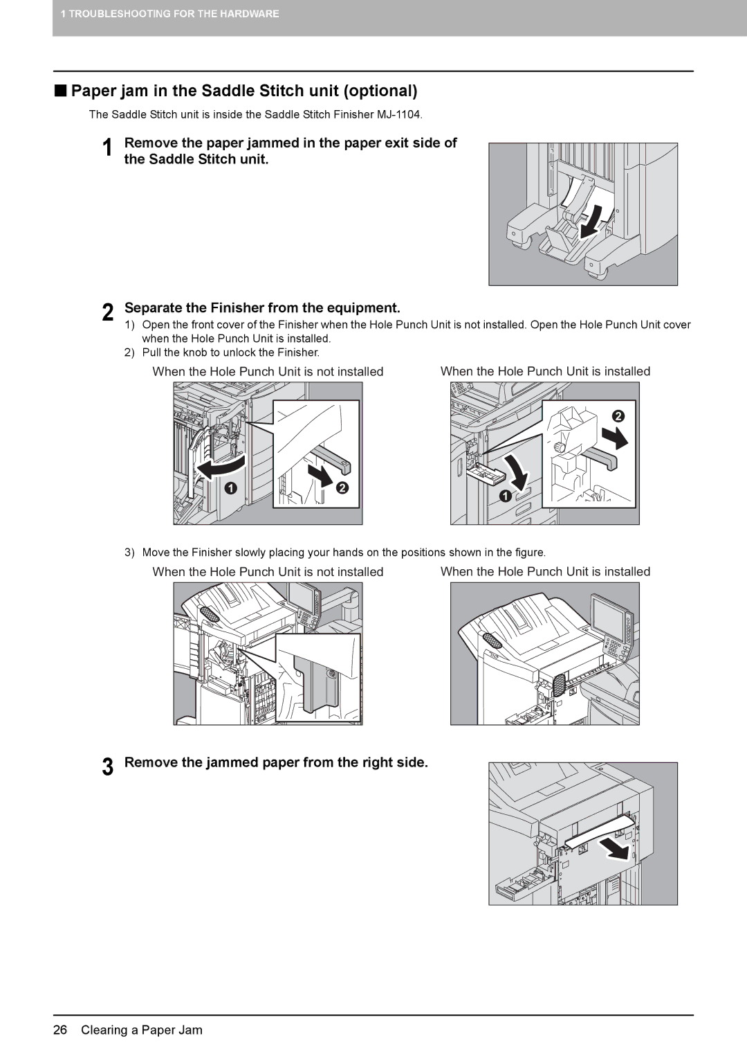 Toshiba 5520c manual „ Paper jam in the Saddle Stitch unit optional 