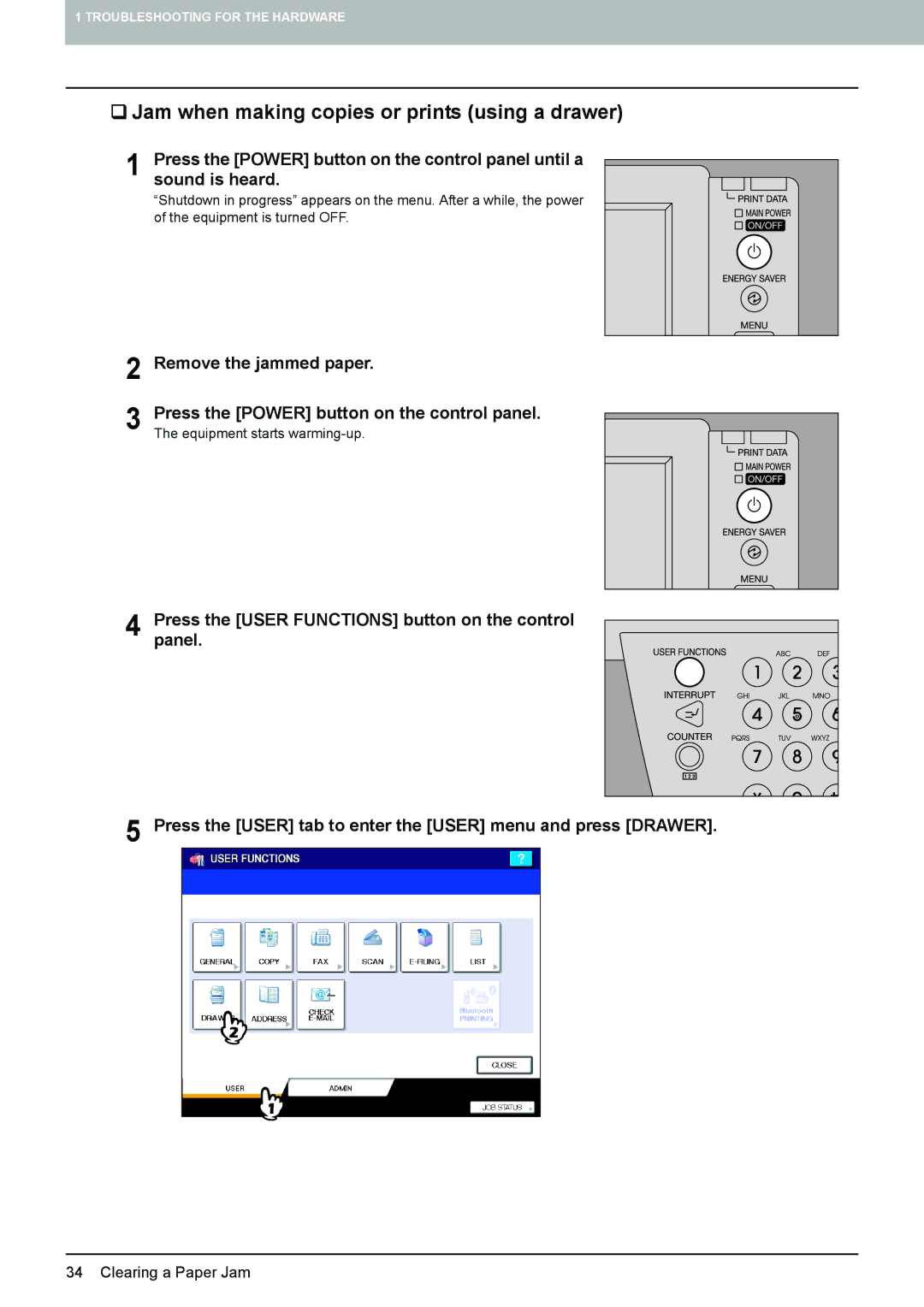 Toshiba 5520c manual ‰ Jam when making copies or prints using a drawer 