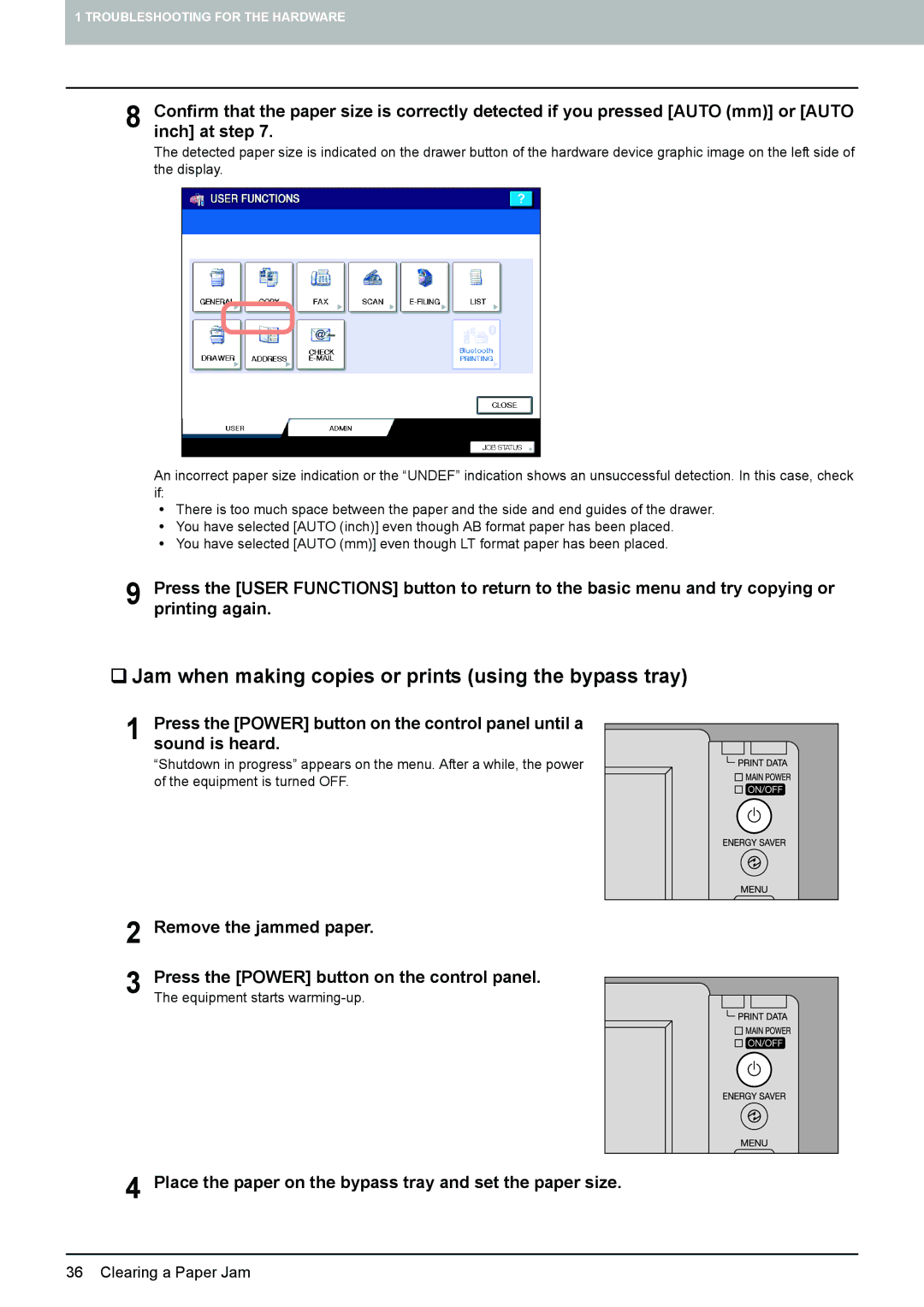 Toshiba 5520c manual ‰ Jam when making copies or prints using the bypass tray 