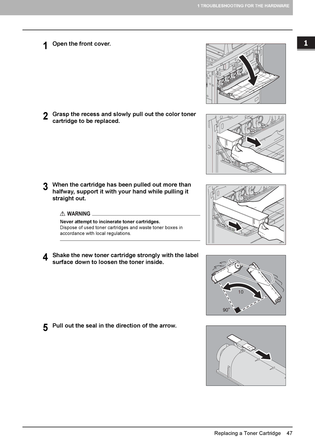 Toshiba 5520c manual Replacing a Toner Cartridge 