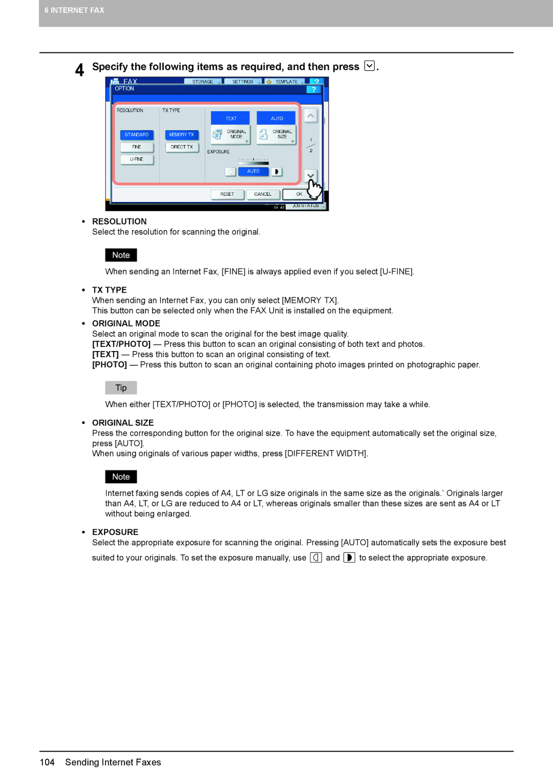 Toshiba 6540C, 556. 656, 5540C, 6550C, 456SE, 856, 556SE, 756, 306SE, 356 Specify the following items as required, and then press 