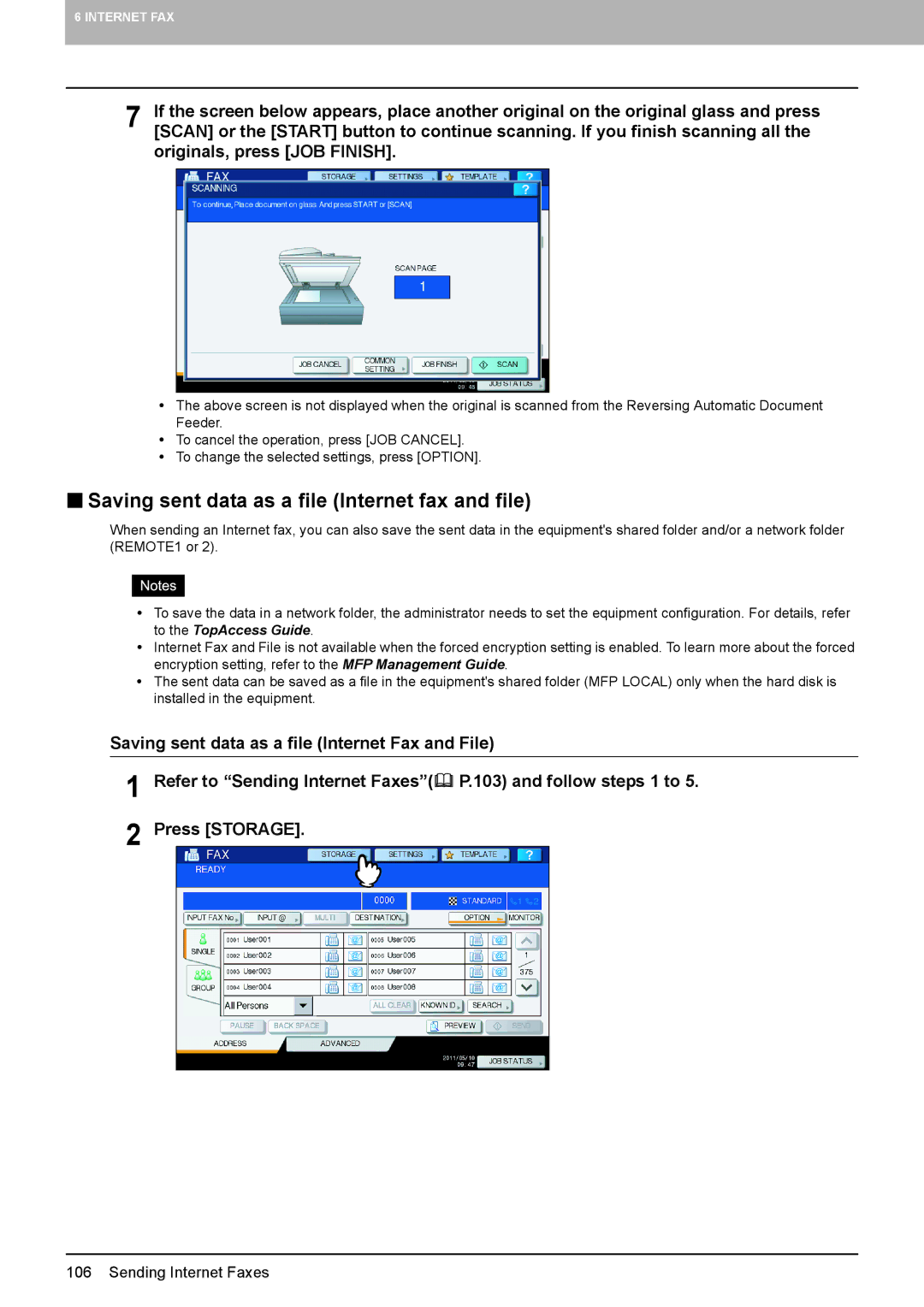 Toshiba 6550C, 556. 656, 6540C, 5540C, 456SE, 856, 556SE, 756, 306SE, 356, 3540C „ Saving sent data as a file Internet fax and file 