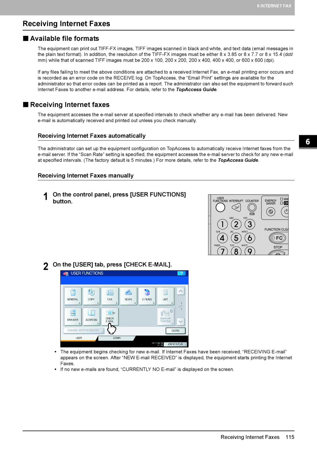 Toshiba 306, 556. 656, 6540C, 5540C, 6550C, 856 Receiving Internet Faxes, „ Available file formats, „ Receiving Internet faxes 