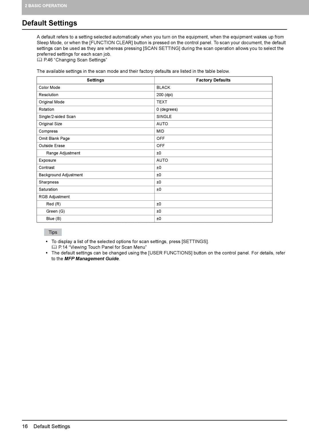 Toshiba 2540C, 556. 656, 6540C, 5540C, 6550C, 456SE, 856, 556SE, 756, 306SE, 356, 3540C Default Settings, Settings Factory Defaults 