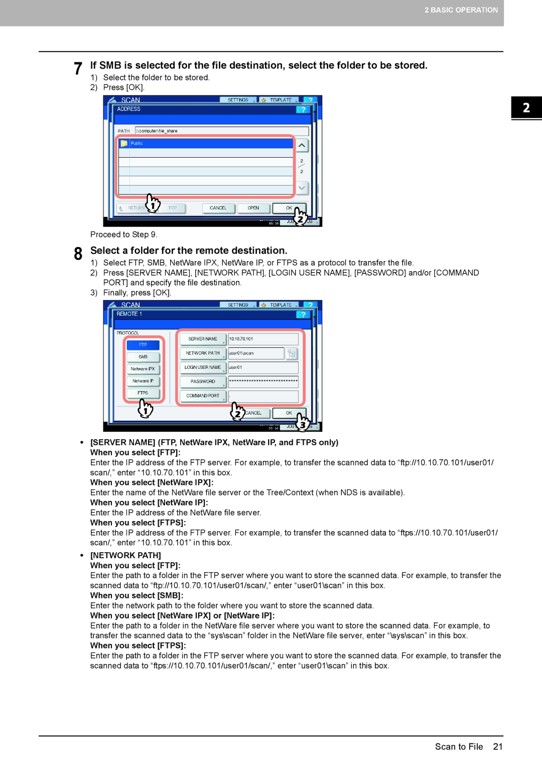 Toshiba 5540C, 556. 656, 6540C, 6550C, 456SE, 856, 556SE, 756, 306SE, 356, 3540C, 256 Select a folder for the remote destination 