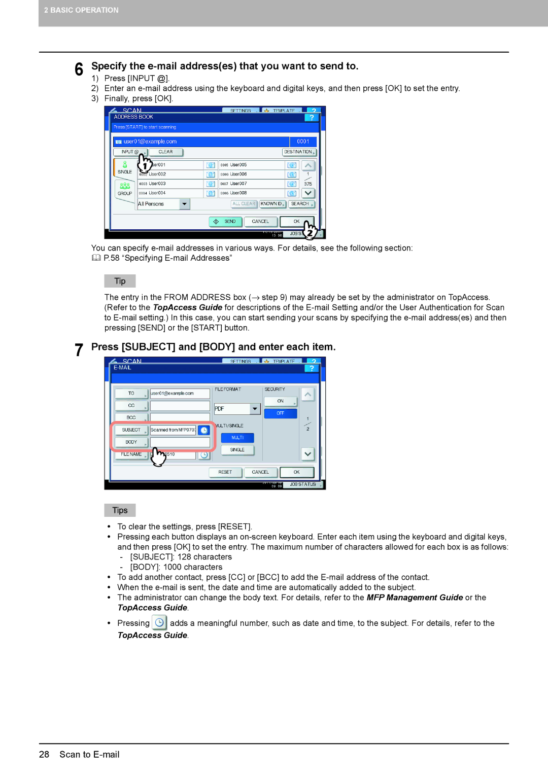 Toshiba 306SE, 556. 656, 6540C, 5540C, 6550C, 456SE, 856, 556SE, 756, 356, 3540C, 256 Press Subject and Body and enter each item 