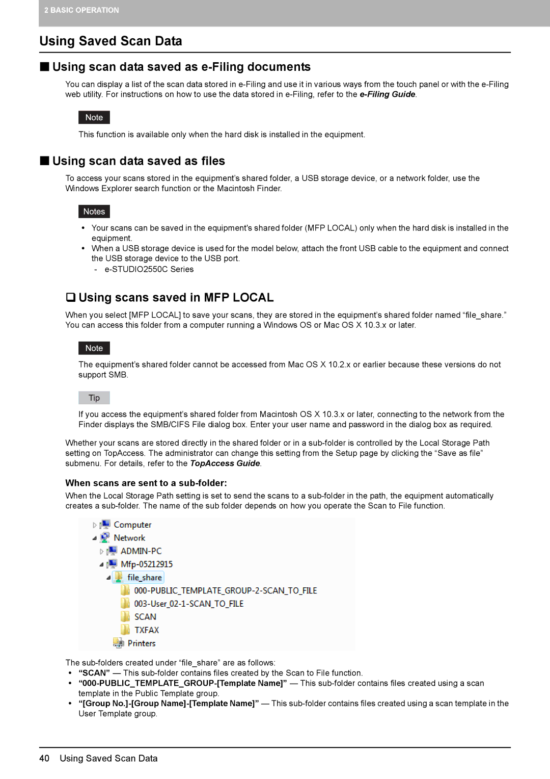 Toshiba 556. 656 Using Saved Scan Data, „ Using scan data saved as e-Filing documents, „ Using scan data saved as files 