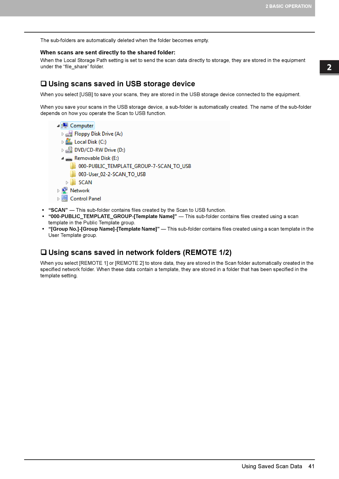 Toshiba 6540C, 556. 656, 5540C ‰ Using scans saved in USB storage device, ‰ Using scans saved in network folders Remote 1/2 