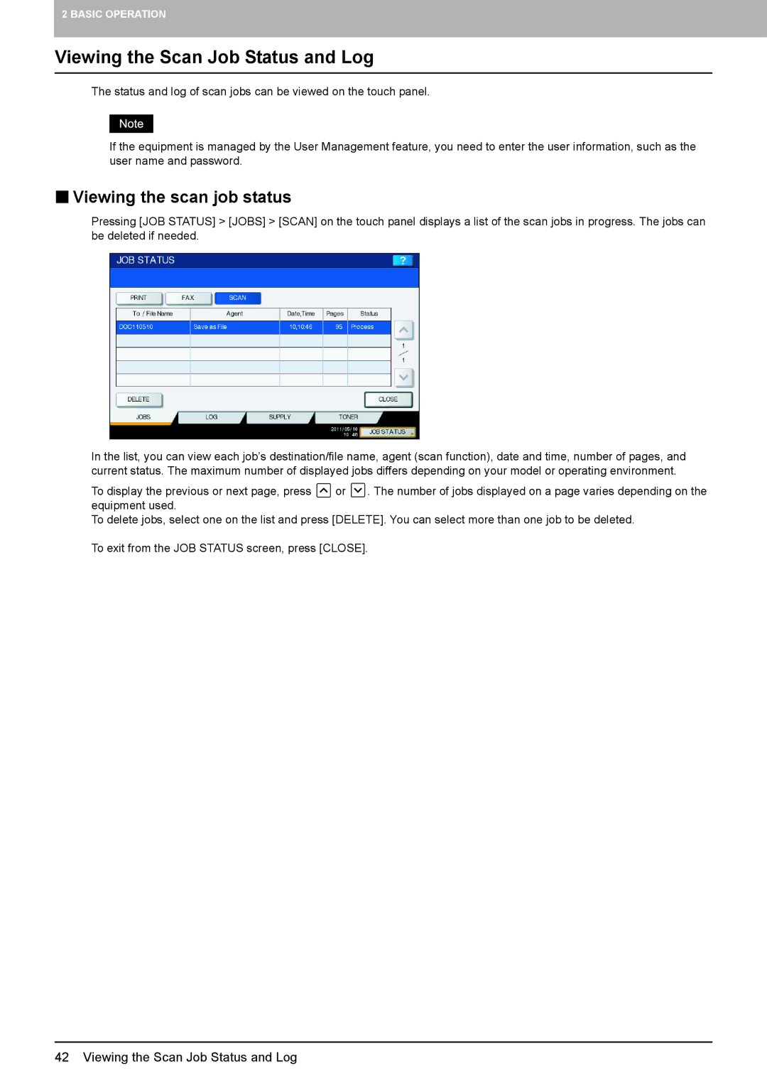 Toshiba 5540C, 556. 656, 6540C, 6550C, 456SE, 856, 556SE, 756 Viewing the Scan Job Status and Log, „ Viewing the scan job status 