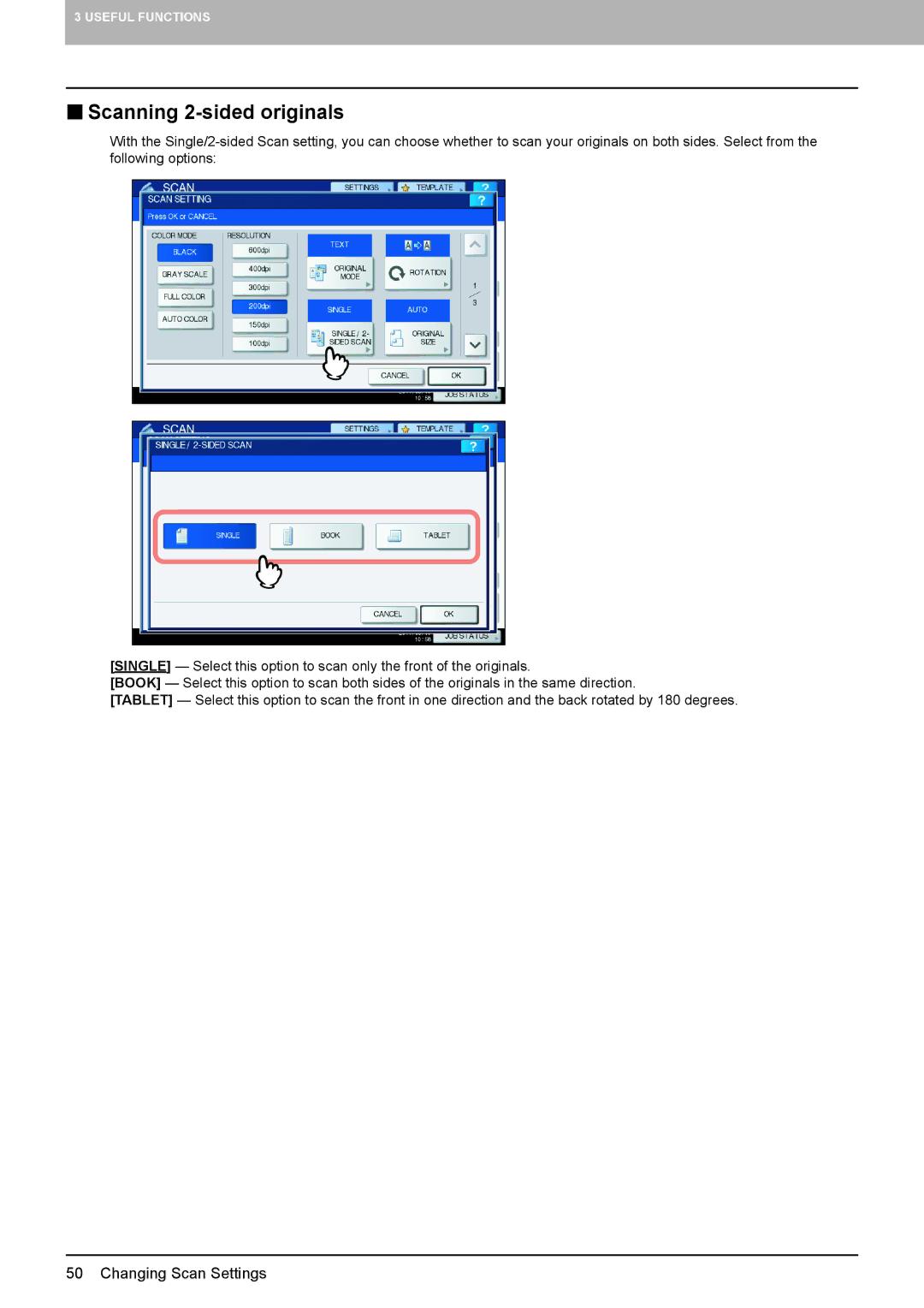 Toshiba 556. 656, 6540C, 5540C, 6550C, 456SE, 856, 556SE, 756, 306SE, 3540C, 256, 206L, 2040C, 356SE „ Scanning 2-sided originals 