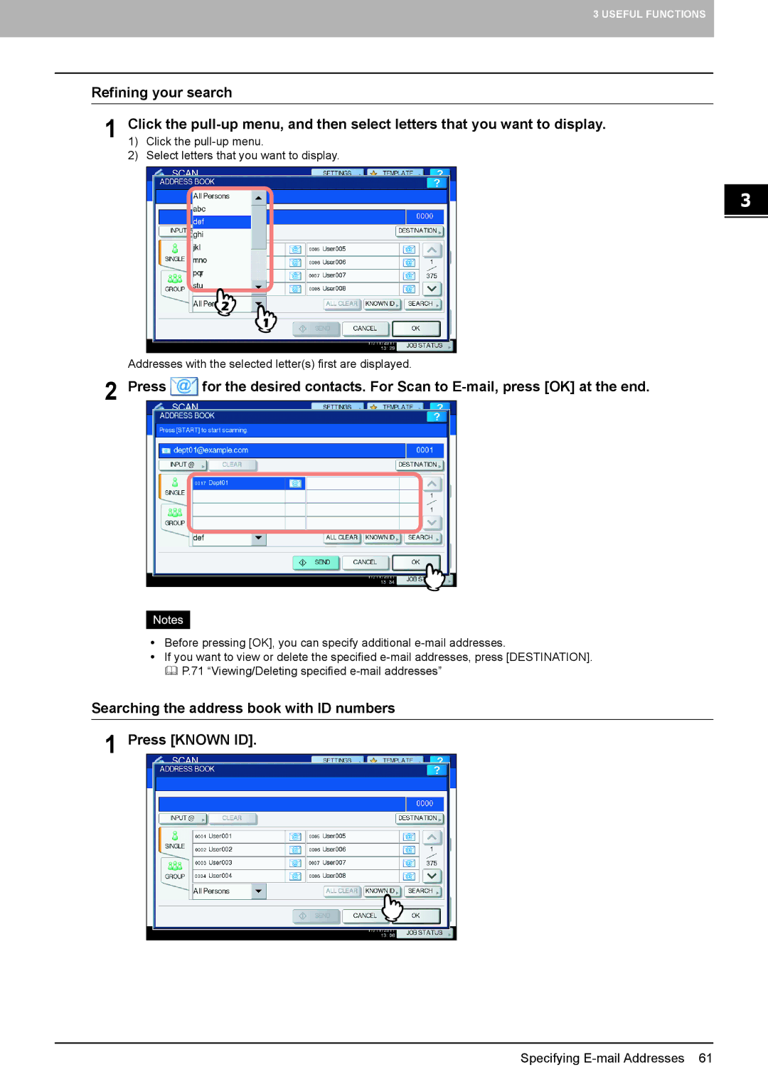 Toshiba 556. 656, 6540C, 5540C, 6550C, 456SE Refining your search, Searching the address book with ID numbers Press Known ID 