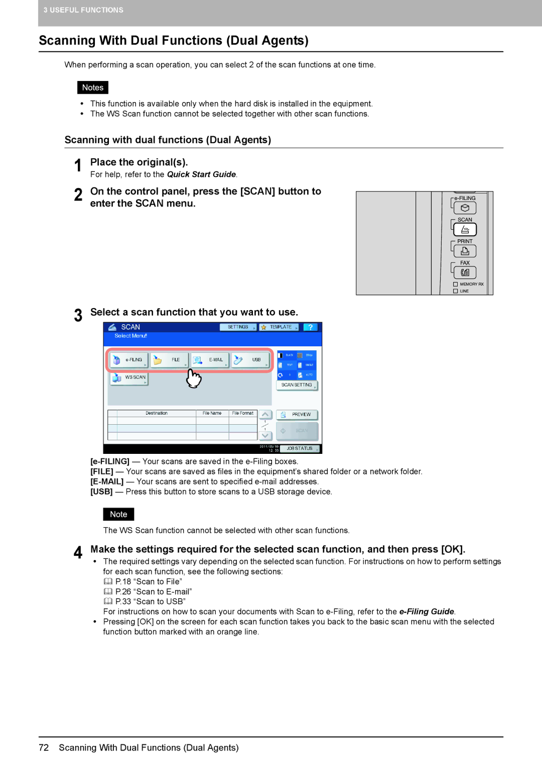 Toshiba 3540C, 856 Scanning With Dual Functions Dual Agents, Scanning with dual functions Dual Agents Place the originals 