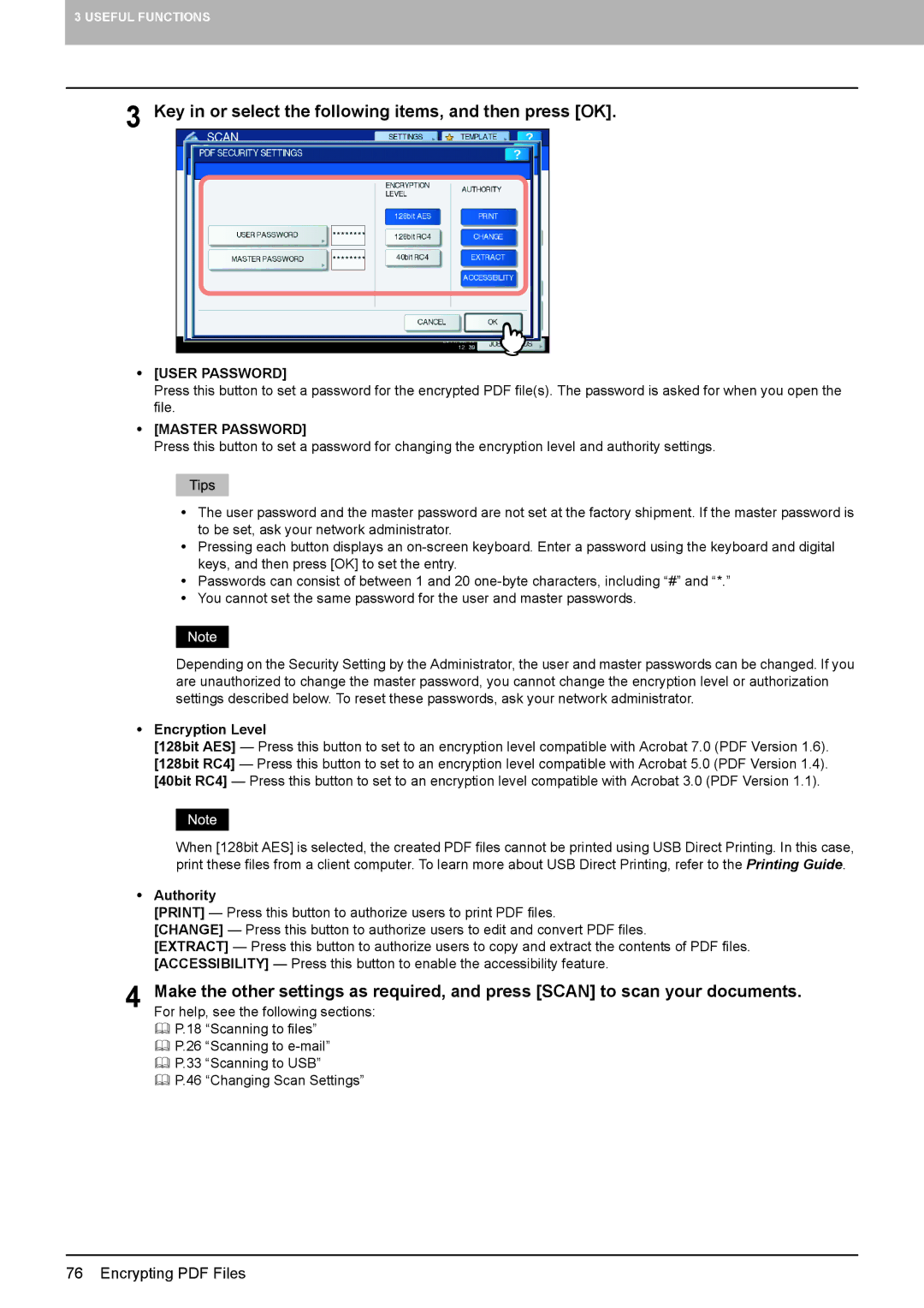 Toshiba 2040C, 556. 656, 6540C, 5540C Key in or select the following items, and then press OK, User Password Master Password 