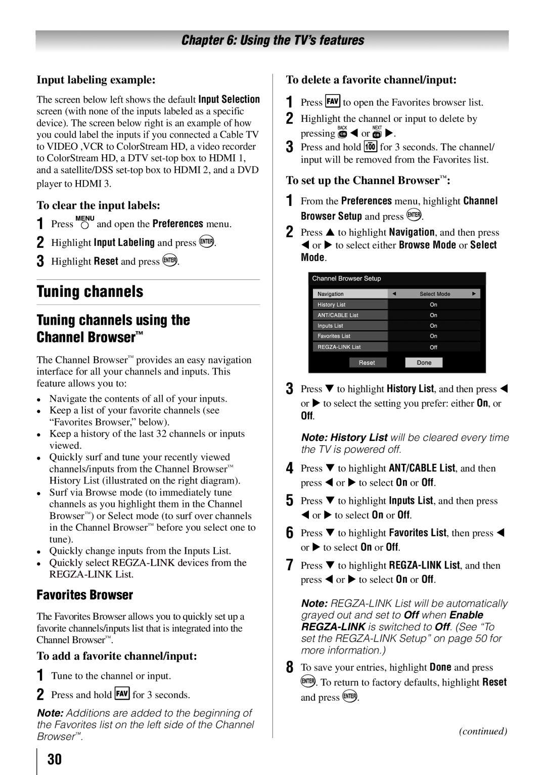 Toshiba 55HT1U owner manual Tuning channels using Channel Browser, Favorites Browser 