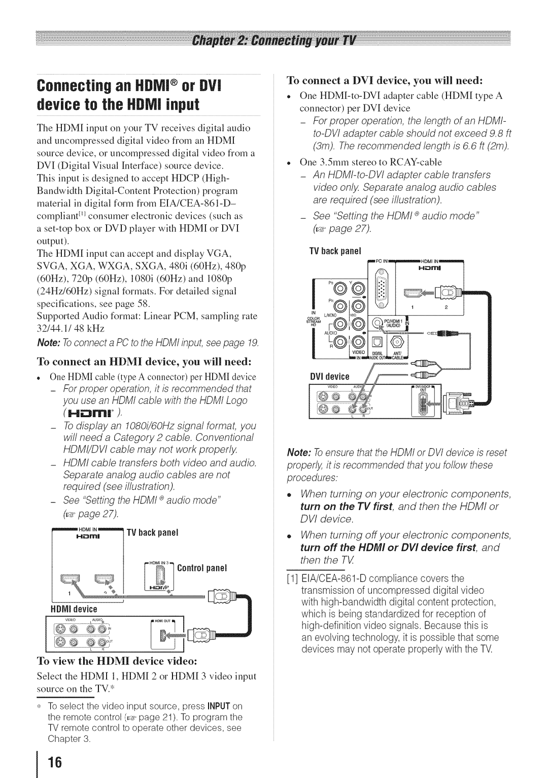 Toshiba 55HT1U manual Connecting an Hdni or DVI Device to the HDN input, Hmr, HDMldevice 