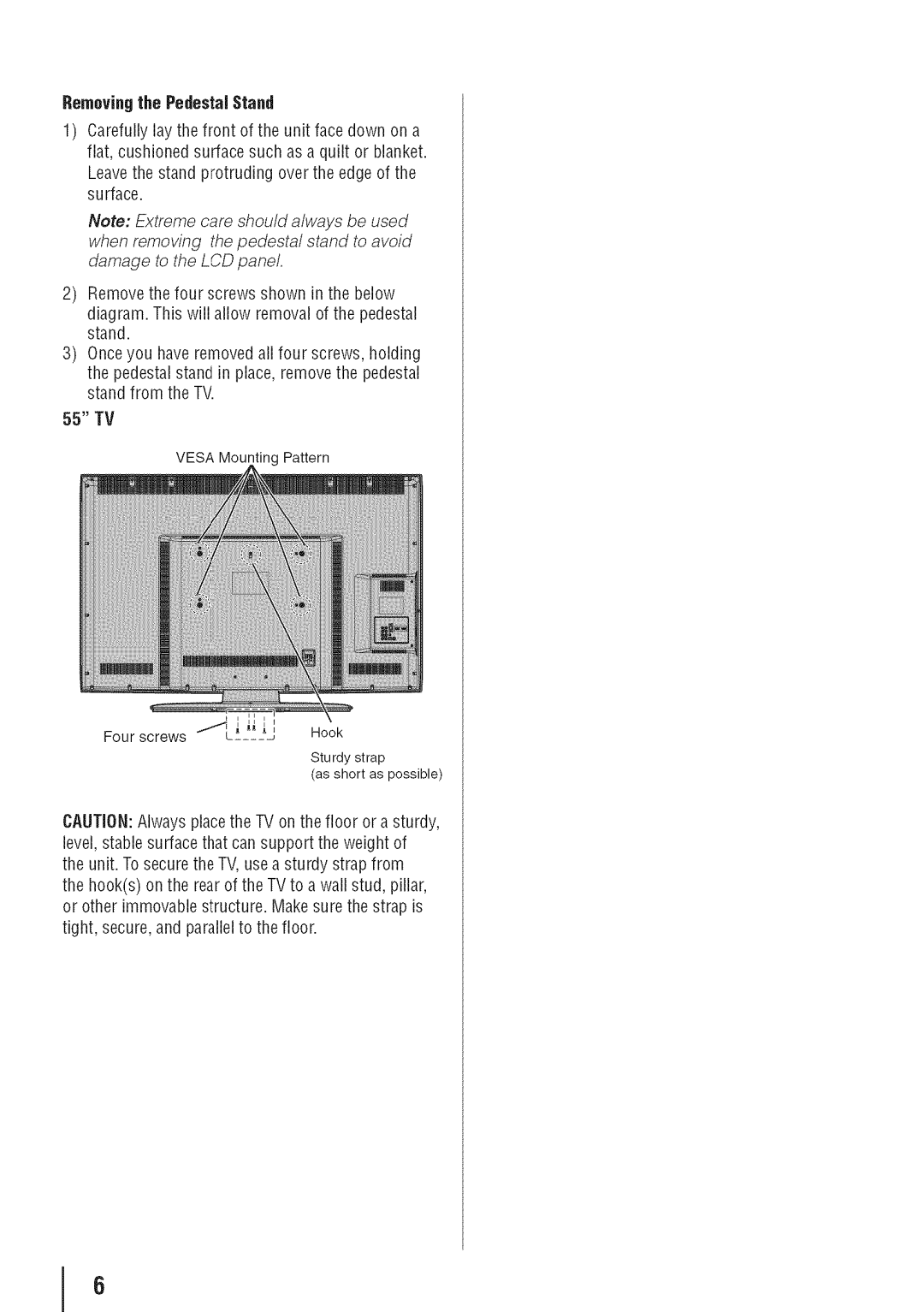 Toshiba 55HT1U manual 55 TV, Removingthe Pedestal Stand 