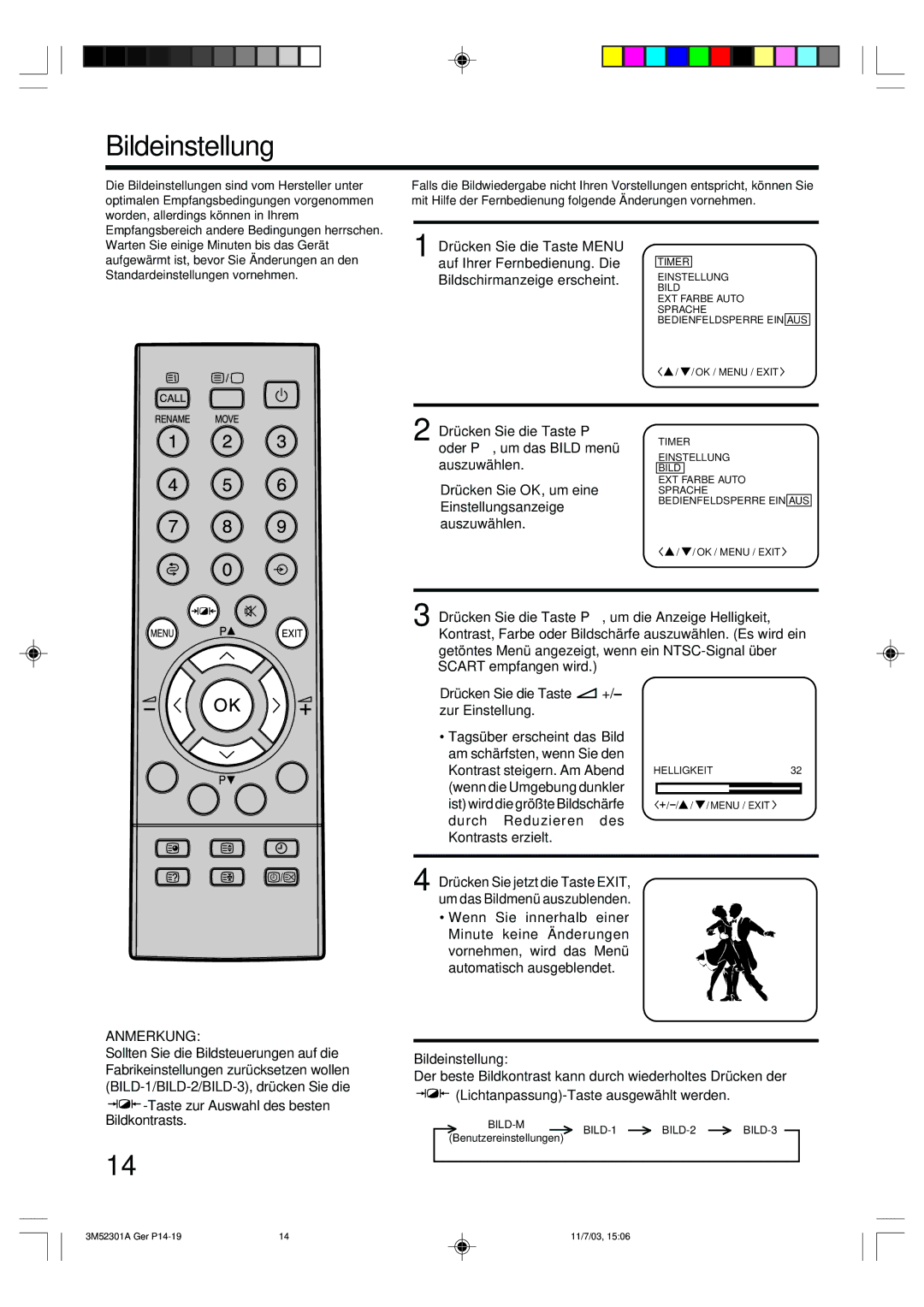 Toshiba 55M21D manual Bildeinstellung 