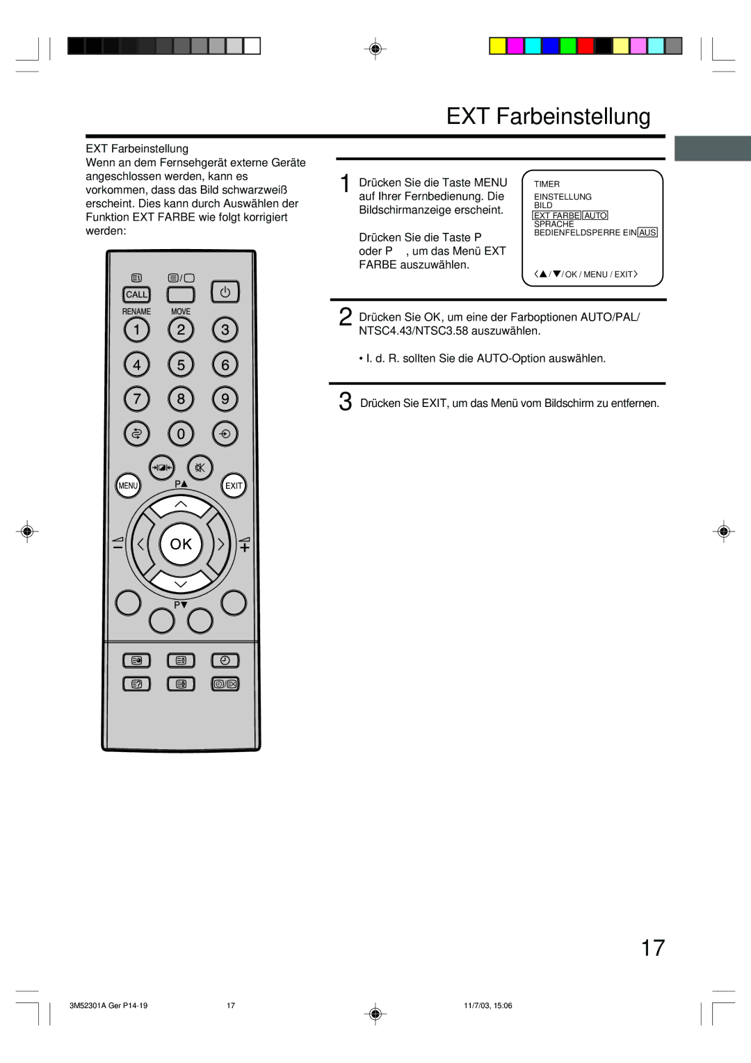 Toshiba 55M21D manual EXT Farbeinstellung 