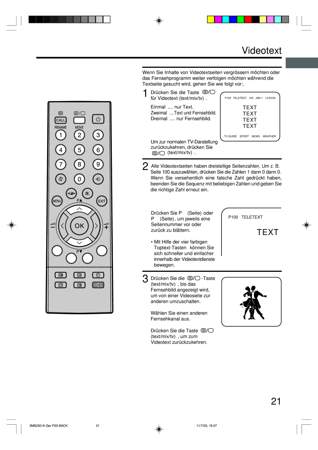 Toshiba 55M21D manual Für Videotext text/mix/tv Einmal .... nur Text 