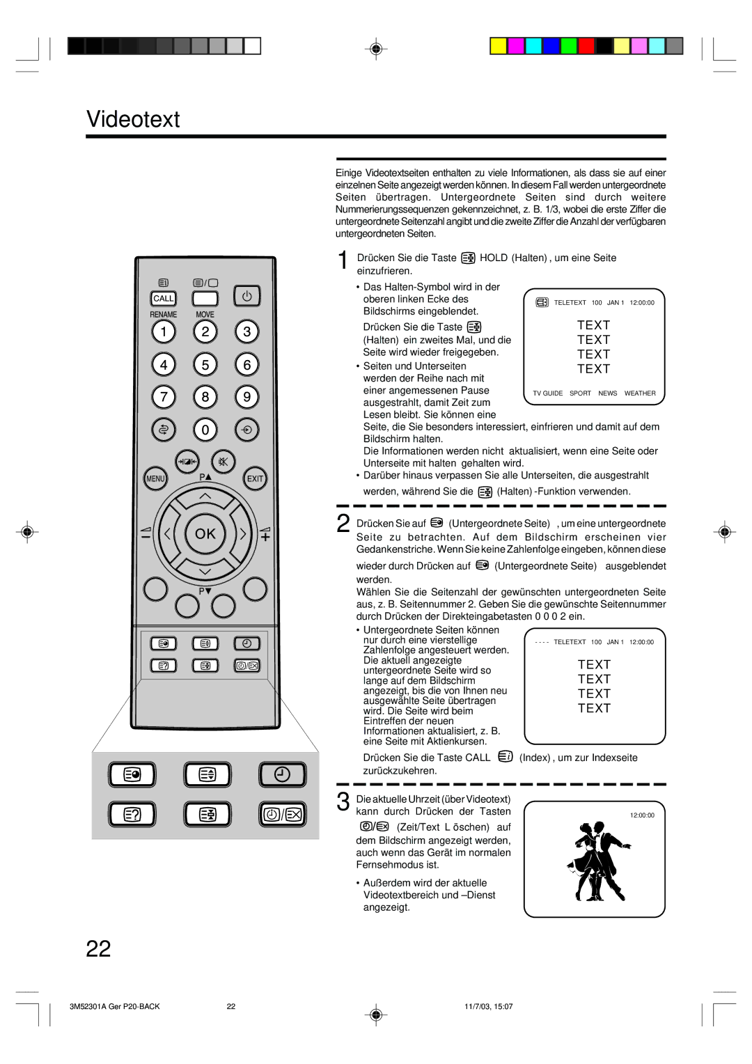 Toshiba 55M21D manual Zeit/Text Löschen auf 