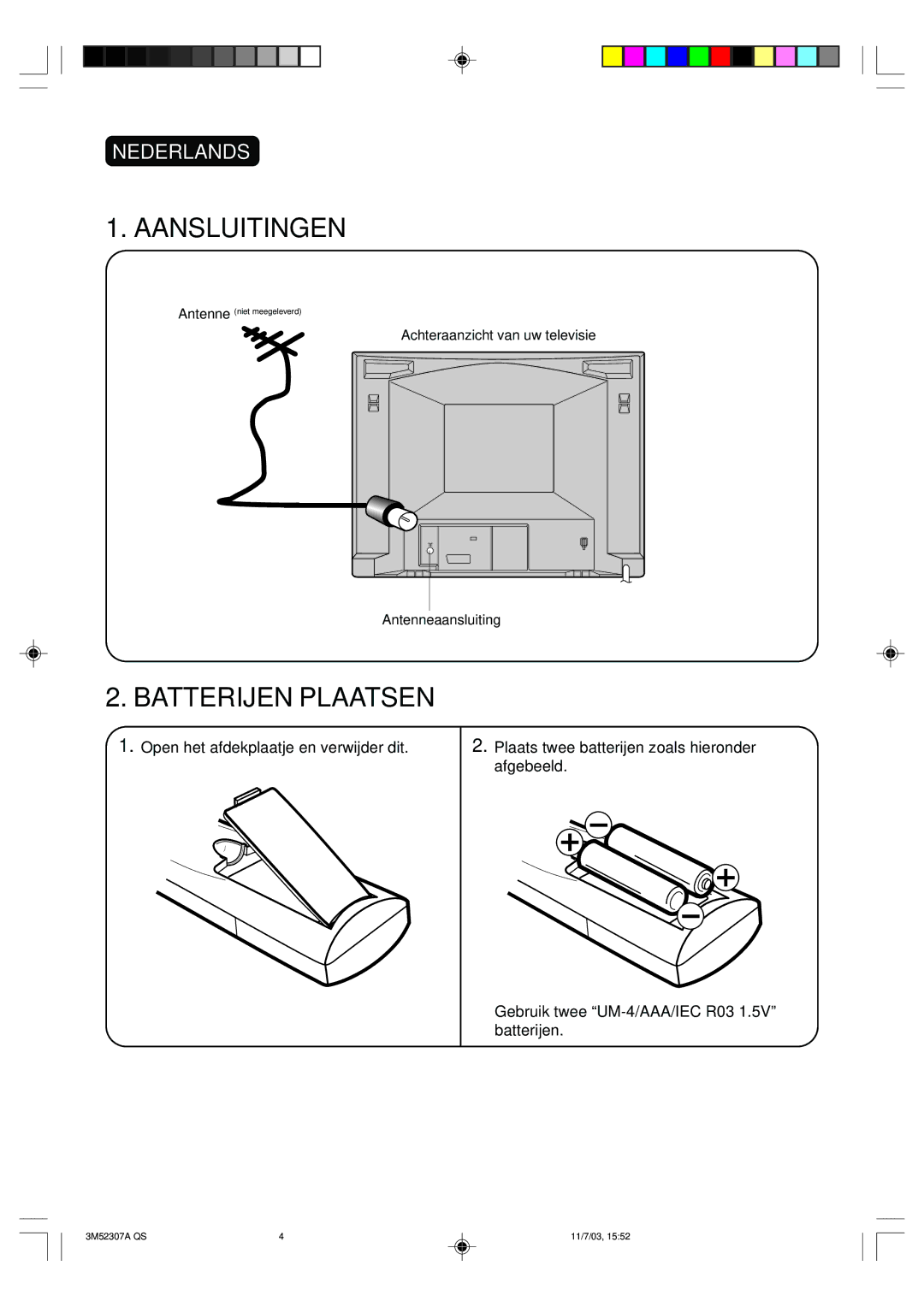 Toshiba 55M21D manual Achteraanzicht van uw televisie, Antenneaansluiting 