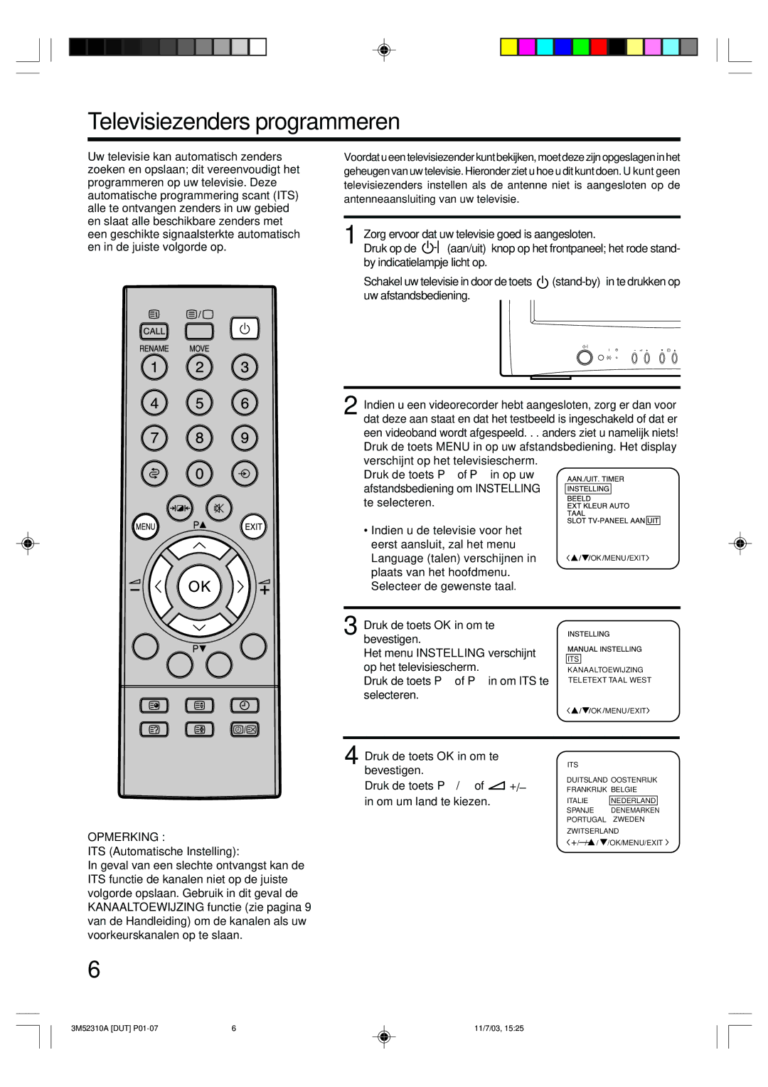 Toshiba 55M21D manual Televisiezenders programmeren, Opmerking 