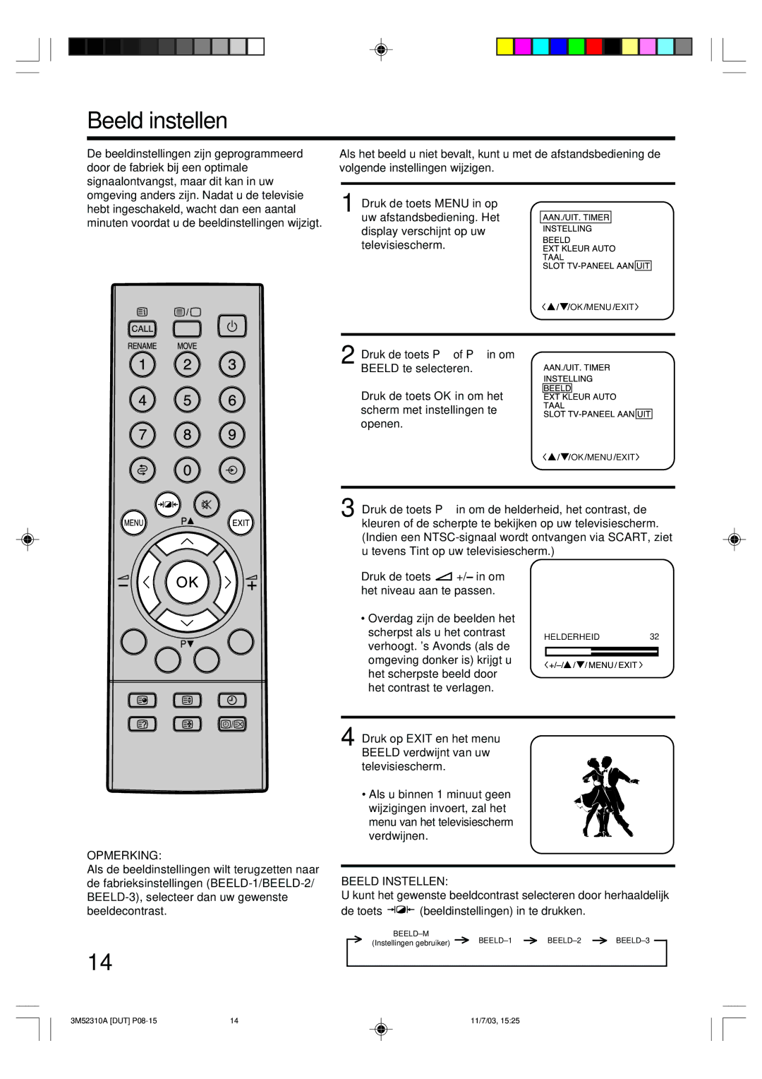 Toshiba 55M21D manual Beeld instellen, Beeld Instellen 