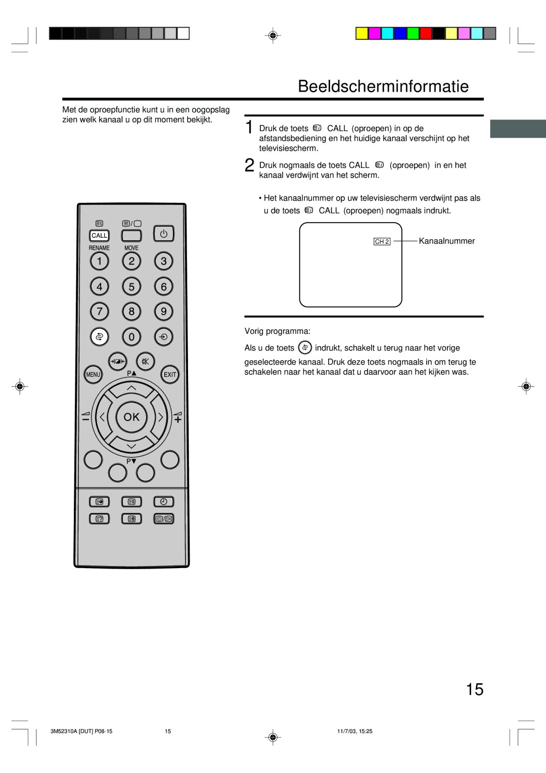 Toshiba 55M21D manual Beeldscherminformatie, CH 2 Kanaalnummer Vorig programma 