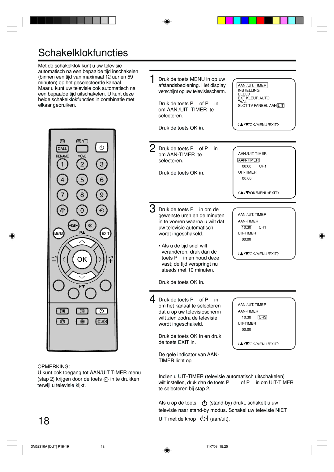 Toshiba 55M21D manual Schakelklokfuncties 