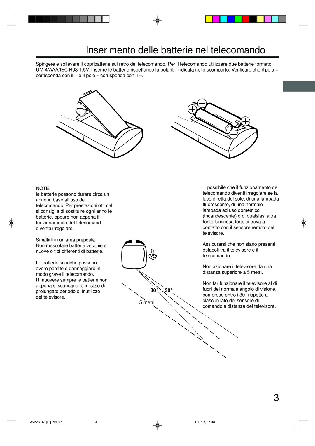 Toshiba 55M21D manual Inserimento delle batterie nel telecomando 