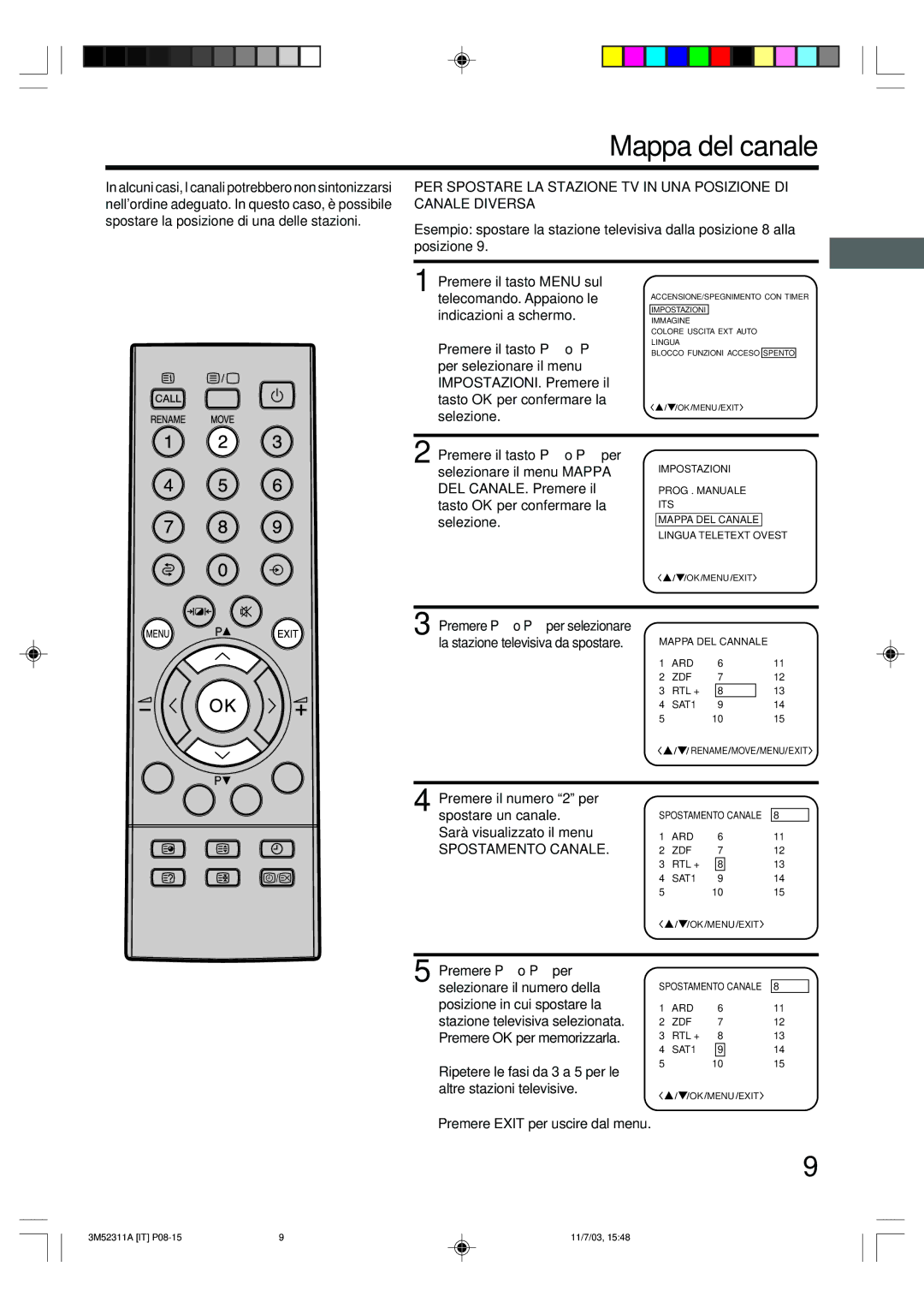 Toshiba 55M21D manual Mappa del canale, Spostamento Canale 