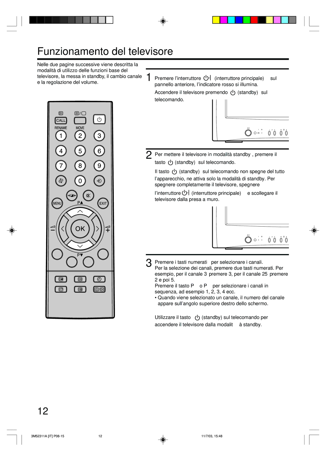 Toshiba 55M21D manual Funzionamento del televisore 