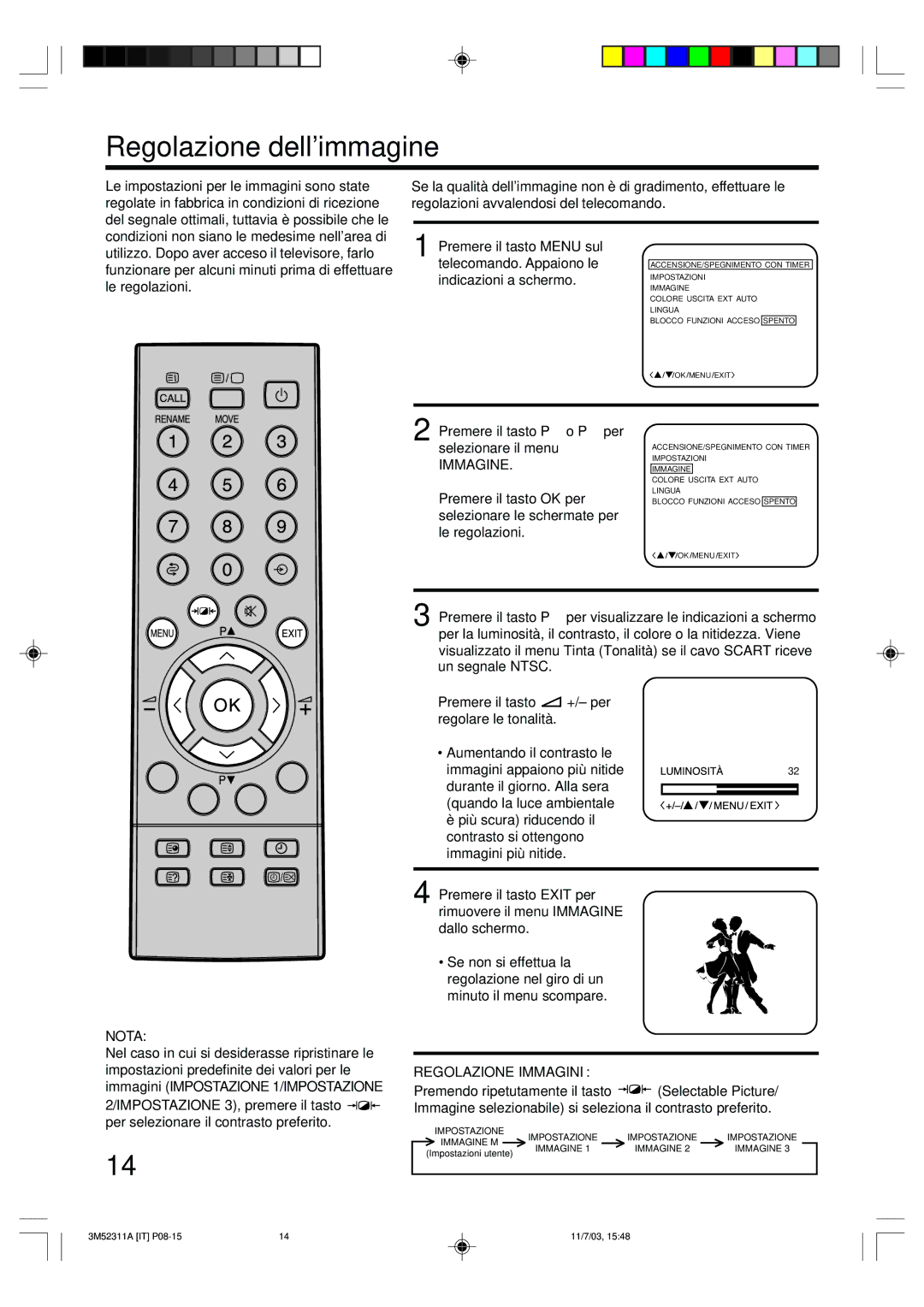 Toshiba 55M21D manual Regolazione dellimmagine, Immagine, Regolazione Immagini 