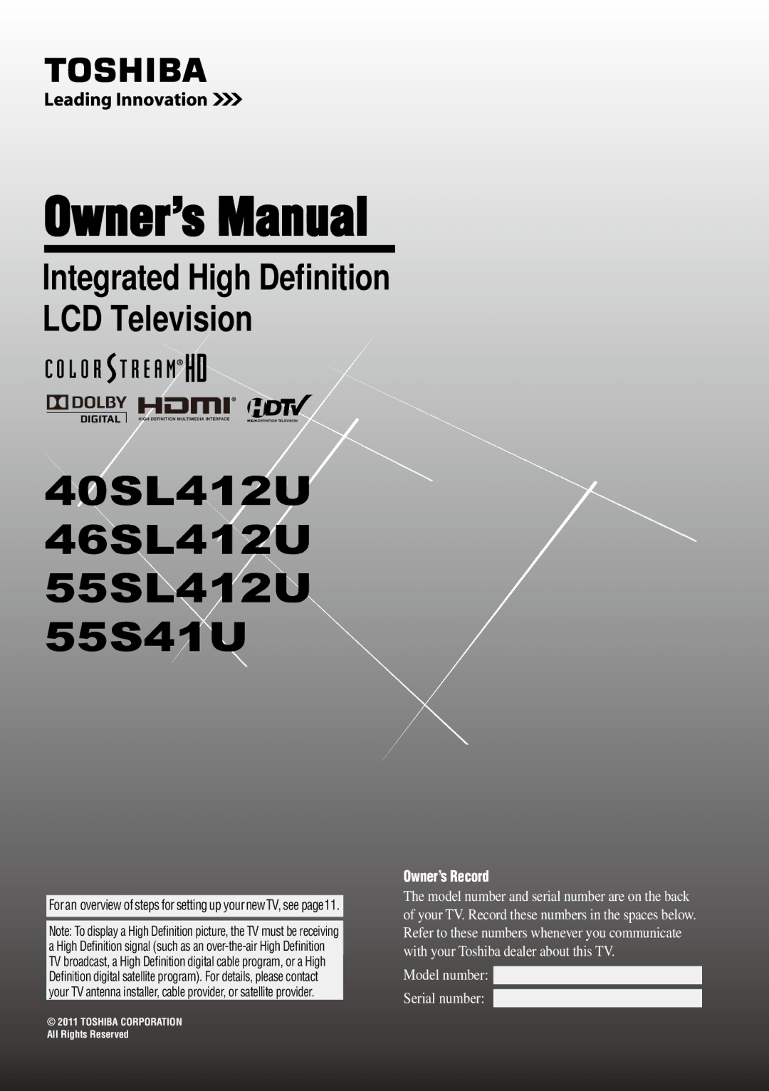 Toshiba owner manual 40SL412U 46SL412U 55SL412U 55S41U 